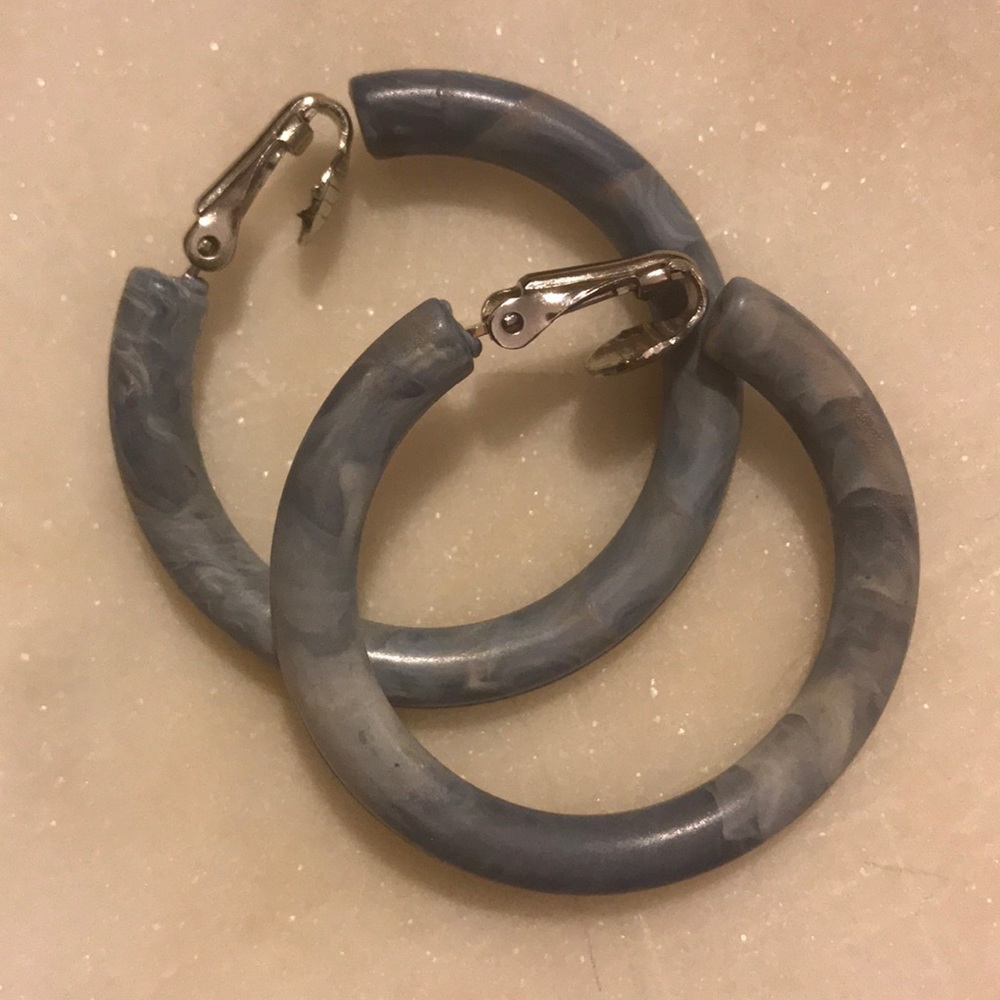 Vintage Blue Marbled Clip Hoop Earrings AMAZING!!